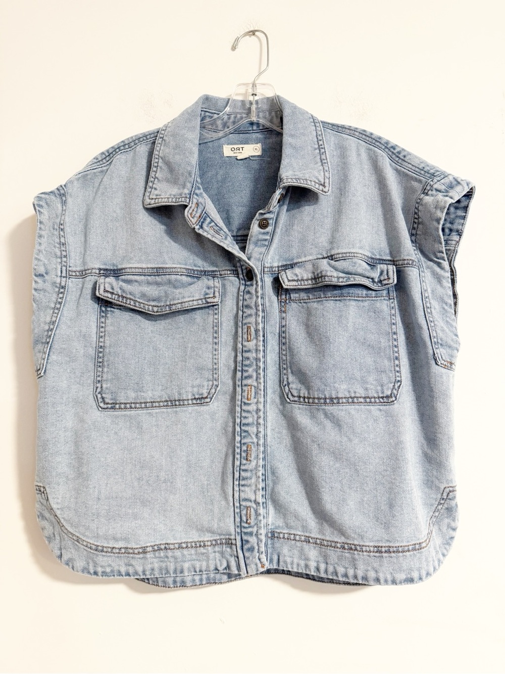 OAT New York Light Wash Sleeveless Denim Vest Shirt Top Size XL